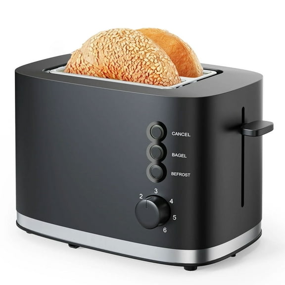 TINANA Wide Slot 2 Slice Toaster: Bread Toaster with Removable Crumb Tray, Small Toaster, 6 Bread Shade Settings, Auto-Shutoff, Toast Boost, Cord Storage Under Base, Black, 900W