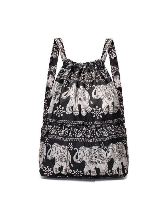 Floral Print Drawstring Backpack, Water Resistant Polyester Sling Sackpack with Front Pocket, Lightweight Foldable Floral Sports Bag for Shopping Travel Gym Yoga
