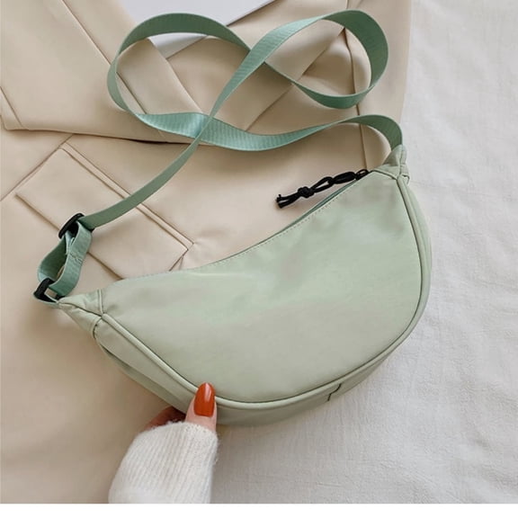 TING  Women’s Minimalist Crescent Crossbody Bag, Washable Nylon Fabric Sling Fanny Pack, Adjustable Wide Strap Casual Half Moon Shoulder Bag for Daily Shopping Travel