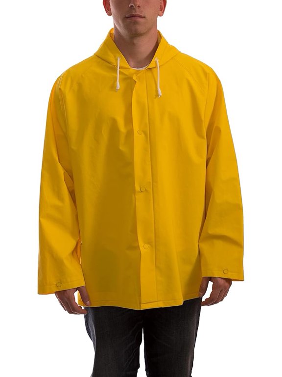 J53107.2X .35mm PVC/Polyester Storm Fly Front Jacket with Attached Hood, Size 2X, Yellow