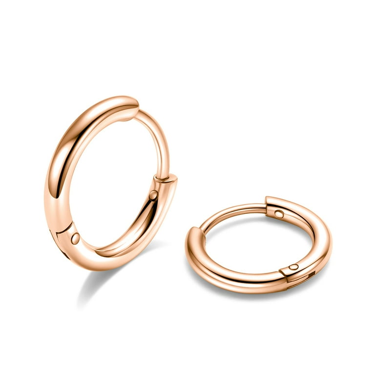 TINGN 10mm Surgical Steel Hoop Earrings Rose Gold Small Huggie Earrings for Women Sensitive Ears