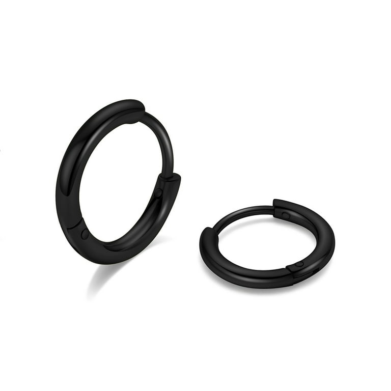 TINGN 6mm Surgical Steel Hoop Earrings Black Huggie Hoop Earrings