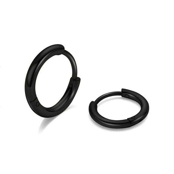 TINGN 8mm Surgical Steel Hoop Earrings Black Huggie Hoop Earrings for Women Men Stainless Steel Dainty 20G Mens Hoop Earrings