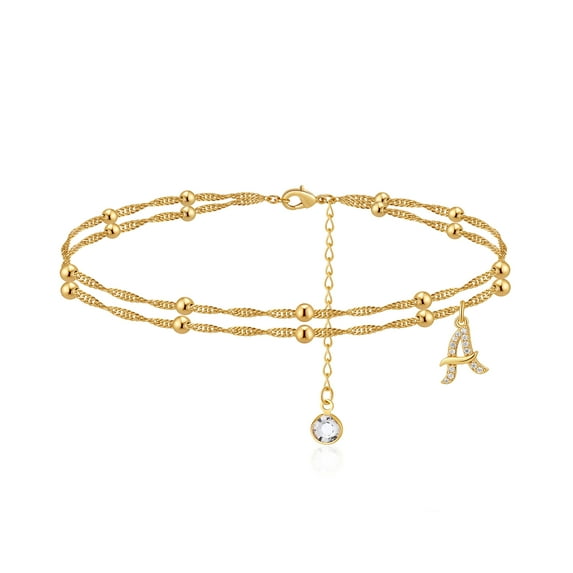 TINGN Ankle Bracelets for Women, 14K Gold Plated Beaded Chain CZ Anklet Gold Anklets for Women Teen Girl Gifts