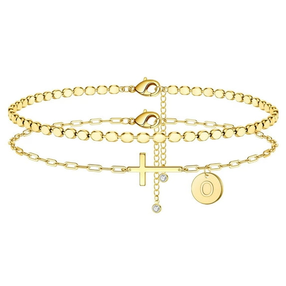 TINGN Ankle Bracelets for Women Initial Anklet 14K Gold Plated Anklet Layered Cross Ankle Bracelets for Women Foot Jewelry Gifts
