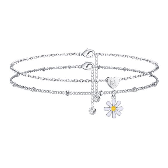 TINGN Ankle Bracelets for Women Initial Anklet Silver Layered Initial Anklets