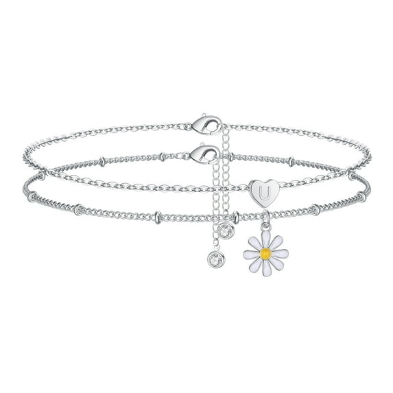 TINGN Ankle Bracelets for Women Initial Anklet Silver Layered Initial Anklets
