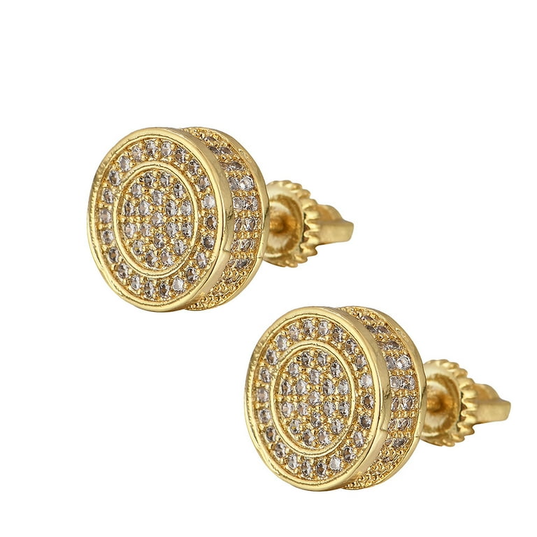 TINGN Aretes Para Hombre 14K Gold Plated 925 Sterling Silver Iced