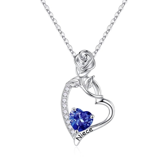 TINGN Aunt Niece Gifts 925 Sterling Silver Rose Flower Heart Necklace Birthstone Mothers Day Valentines Day Birthday Gifts for Aunt