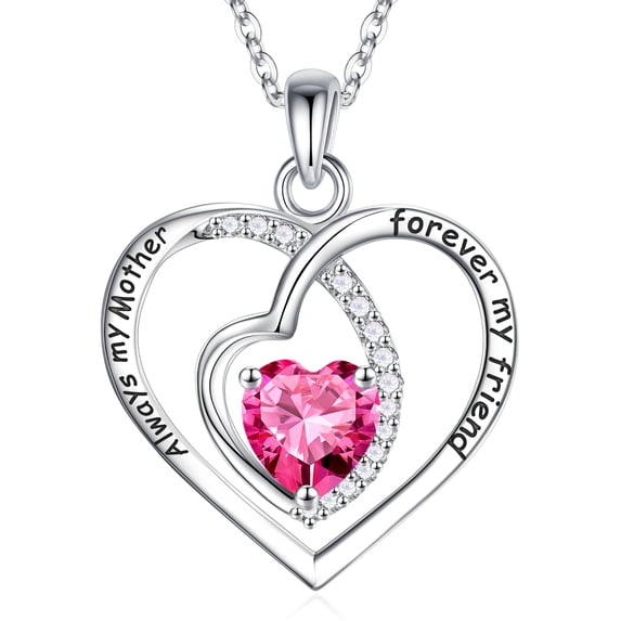 TINGN Birthday Gifts for Mom Birthstone Necklace 925 Sterling Silver Heart Birthstone Necklace for Mom Jewelry Anniversary Christmas Valentines Mothers Day Birthday Gifts
