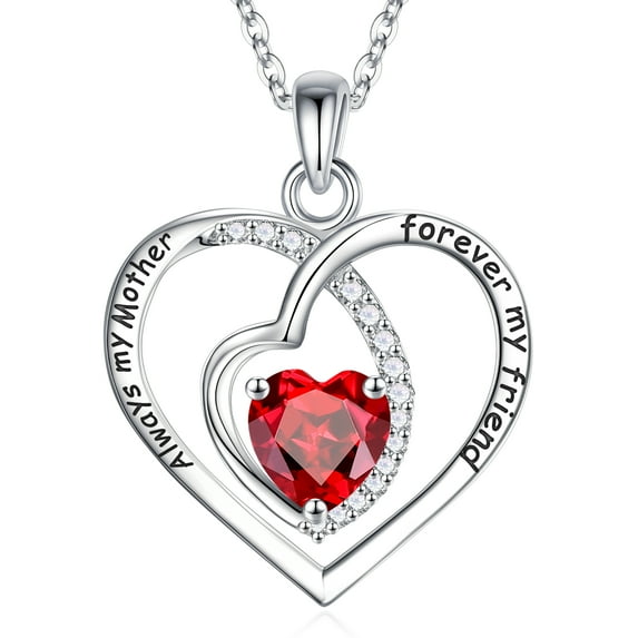 TINGN Birthday Gifts for Mom Birthstone Necklace 925 Sterling Silver Heart Birthstone Necklace for Mom Jewelry Anniversary Christmas Valentines Mothers Day Birthday Gifts