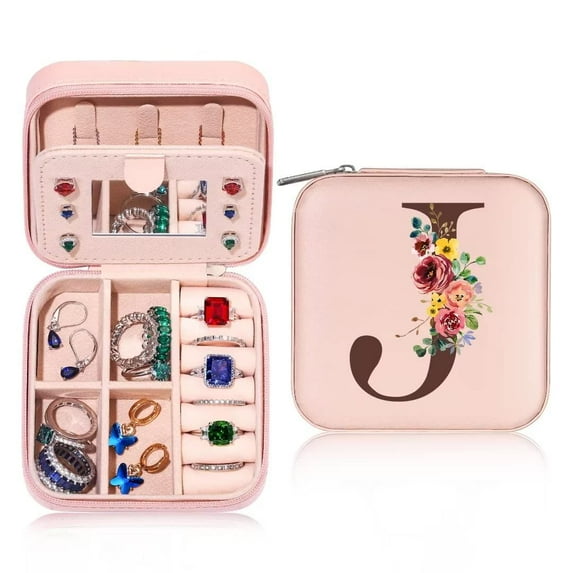 TINGN Birthday Gifts for Women - Small Travel Jewelry Case Organizer Initial Jewelry Box Personalized Mom Daughter Friends Female Her Womenage Women Gifts Idea, Vacation Travel Essentials J