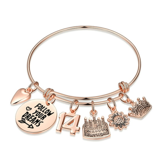 TINGN Birthday Gifts for Women Girls Rose Gold Birthday Charm Bracelets 5th-90th Birthday Gift