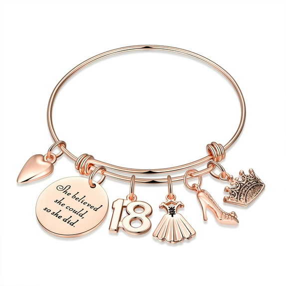 TINGN Birthday Gifts for Women Girls Rose Gold Birthday Charm Bracelets 5th-90th Birthday Gift