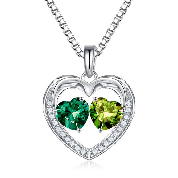 Turandoss Heart Birthstone Necklace for Women 925 Sterling Silver Double Heart Birthstone Pendant CZ Trendy Jewelry Mothers Day Birthday Anniversary Valentines Day Gifts for Women Wife Her