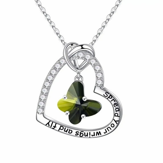 TINGN Butterfly Birthstone Crystal Necklace 925 Sterling Silver Butterfly Jewelry Mothers Valentines Day Gifts Birthday Chirstmas Gifts for Women Women Daughter