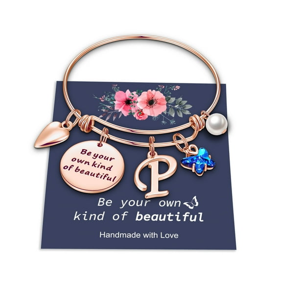 TINGN Butterfly Charm Bracelets for Women Inspirational Bangle Bracelet Expandable 26 Letters Initial Charm Butterfly Bracelets for Women Girls