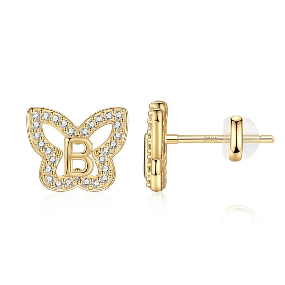 TINGN Butterfly Initial Earrings for Women 14K Gold Plated S925 Sterling Silver Women Earrings