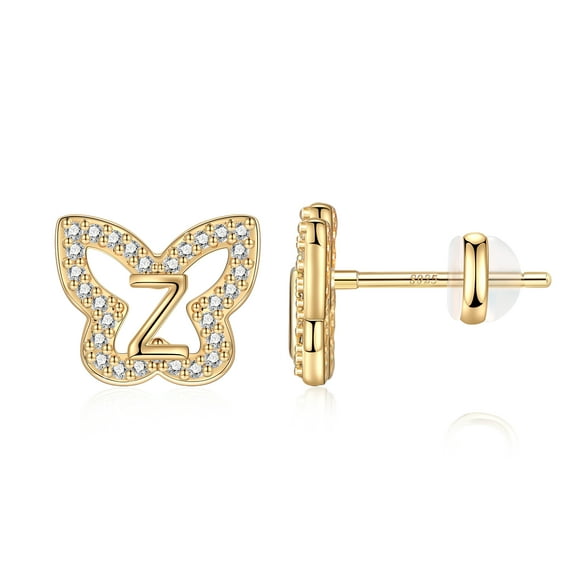 TINGN Butterfly Initial Earrings for Women 14K Gold Plated S925 Sterling Silver Women Earrings