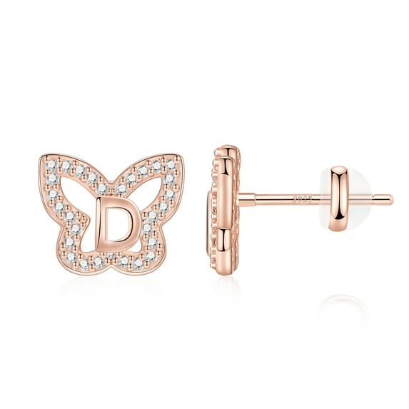 TINGN Butterfly Initial Earrings for Women 14K Gold Plated S925 Sterling Silver Women Earrings