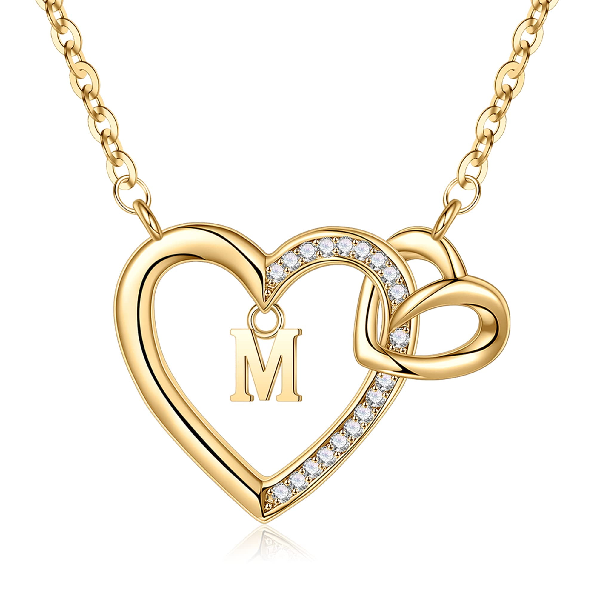 QWZNDZGR Heart Initial Necklaces for Women Girls, 14K Gold Filled Heart  Pendant Necklace Simple Cute Necklaces for Teen Girls Dainty Personalized