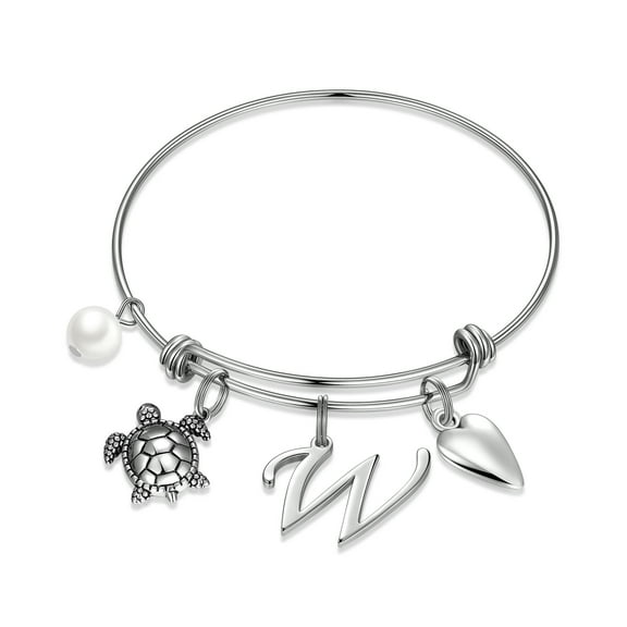 TINGN Charm Bracelets for Women Girls, Stainless Steel Bracelet Lightweight Initial Turtle Charm Bracelets for Teen Girls