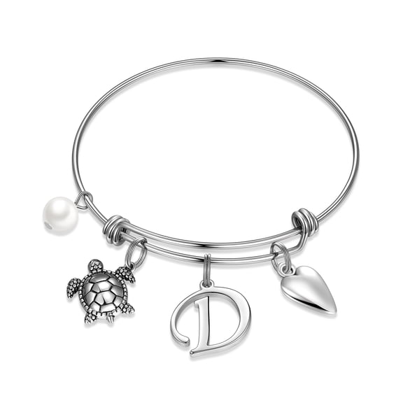 TINGN Charm Bracelets for Women Girls, Stainless Steel Bracelet Lightweight Initial Turtle Charm Bracelets for Teen Girls