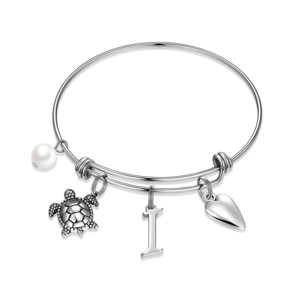 TINGN Charm Bracelets for Women Girls, Stainless Steel Bracelet Lightweight Initial Turtle Charm Bracelets for Teen Girls