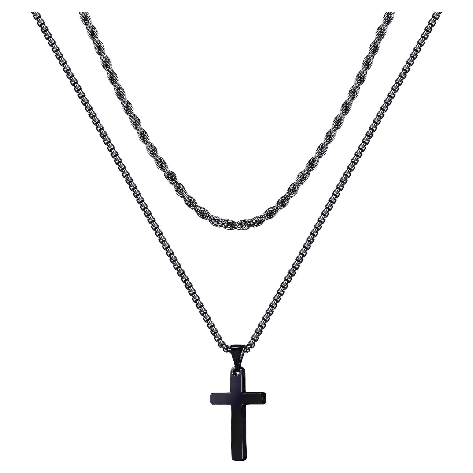 Tingn Cross Necklace for Men Boys Mens Stainless Steel Black Chain Cross Pendant Necklace, Men's, Size: One Size