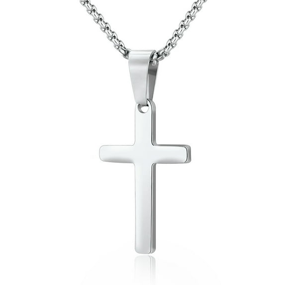 TINGN Cross Necklace for Men Jewelry Stainless Steel Silver Plain Cross Pendant Necklace Chain 22 Inch