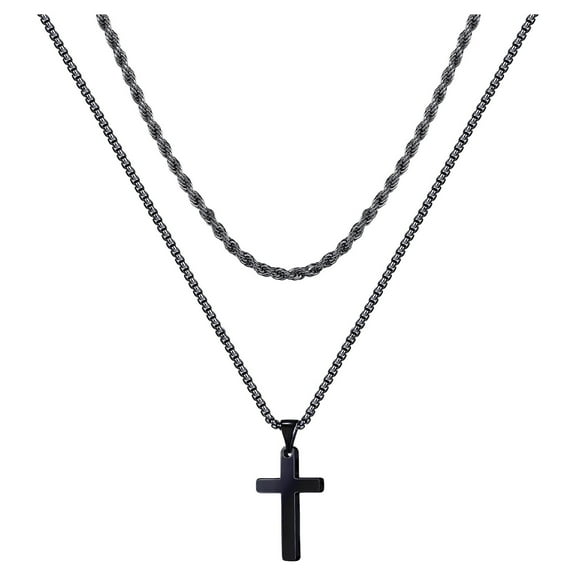 TINGN Cross Necklace for Men Women Mens Stainless Steel Black Chain Cross Pendant Necklace