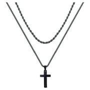 TINGN Cross Necklace for Men Women Mens Stainless Steel Black Chain Cross Pendant Necklace