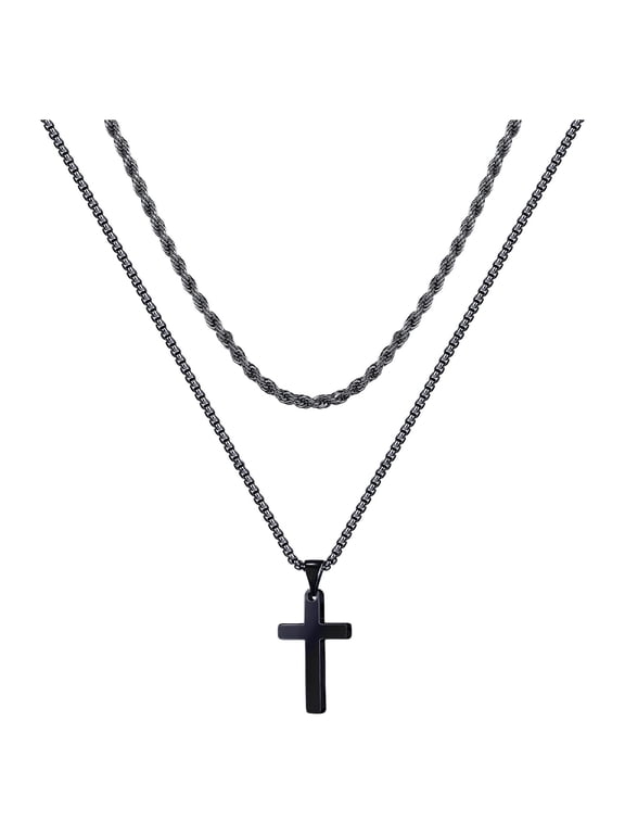 Cross Necklace for Men Women Mens Stainless Steel Black Chain Cross Pendant Necklace