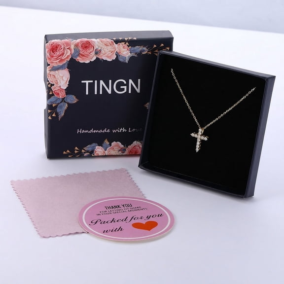 TINGN Cross Pendant Necklace with Cubic Zirconia Dainty Faith Jewelry for Women Adjustable Chain Minimalist Religious Gift for Birthday