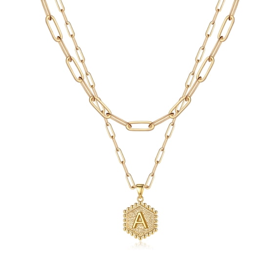 TINGN Dainty Gold Necklaces for Women, 14K Gold Plated Hexagon Letter Pendant Initial Choker Necklace Layered Necklaces for Women