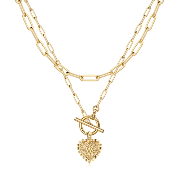 TINGN Dainty Layered Initial Necklaces for Women 14K Gold Plated Toggle Clasp Paperclip Chain Necklace