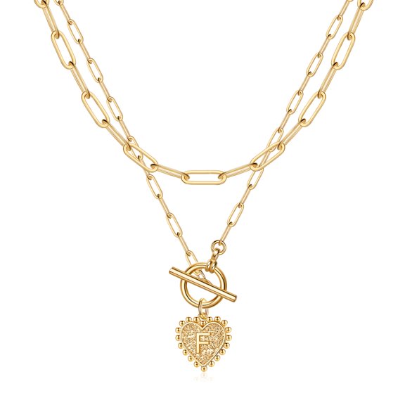 TINGN Dainty Layered Initial Necklaces for Women 14K Gold Plated Toggle Clasp Paperclip Chain Necklace