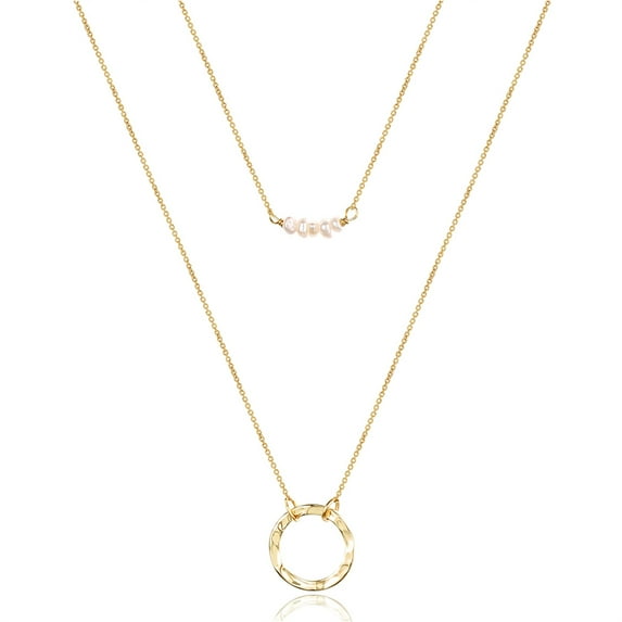 TINGN Dainty Layering Pearls Necklace Gold Circle Necklace Simple Necklace Delicate Handmade