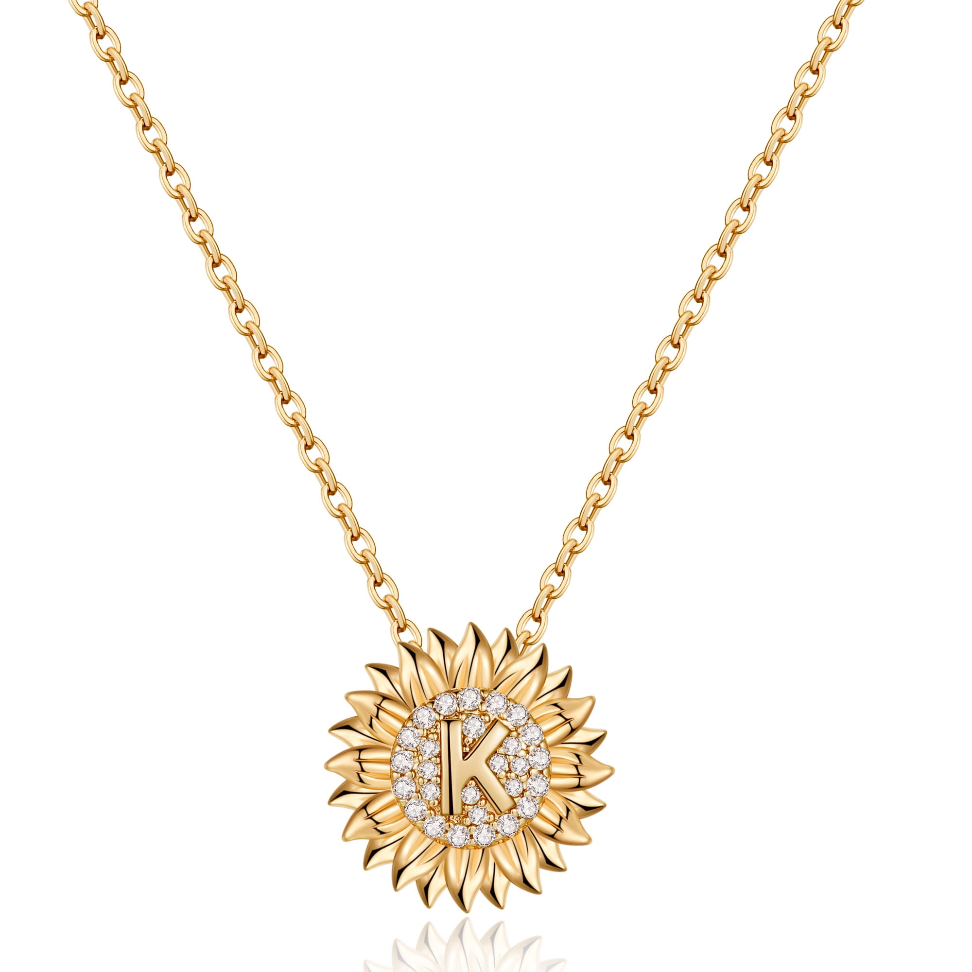 TINGN Dainty Sunflower Necklace Sunflower Gifts CZ Initial Sunflower  Necklace for Women 