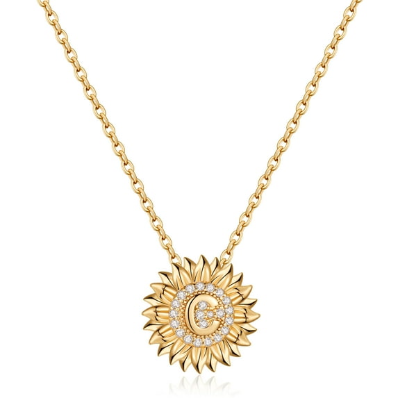 TINGN Dainty Sunflower Necklace Sunflower Gifts CZ Initial Sunflower Necklace for Women