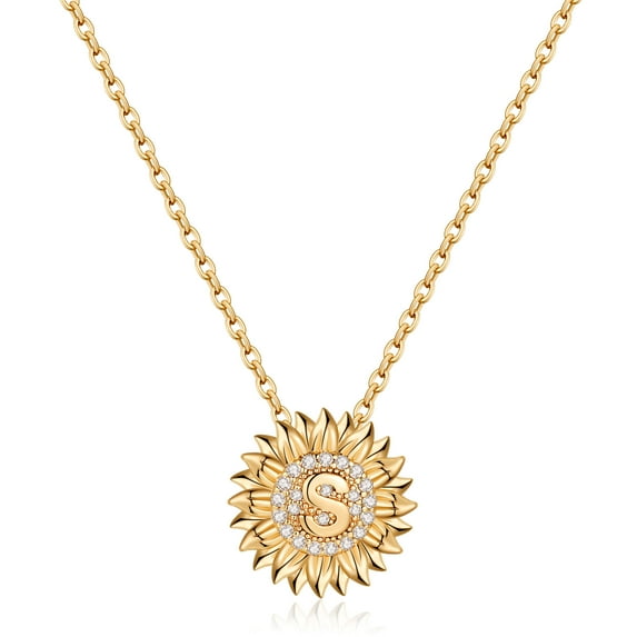 TINGN Dainty Sunflower Necklace Sunflower Gifts CZ Initial Sunflower Necklace for Women