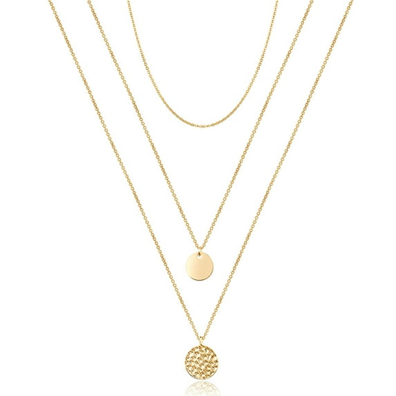 TINGN Delicate Gold Layered Necklaces for Women Choker Disc Necklace Hammered Disc Necklace