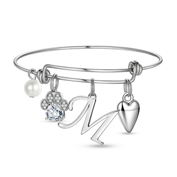 TINGN Dog Mom Gifts for Women Cubic Zirconia Letter F Initial Paw Print Dog Mom Charm Bracelet