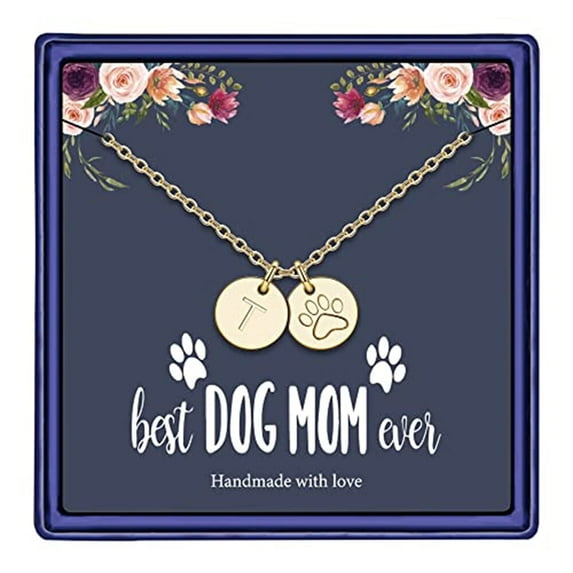 TINGN Dog Mom Gifts for Women Necklace 14k Gold Filled Letter Initial Necklace Alphabet Disc Puppy Paw Print Necklace Pet Dog Lovers Gifts