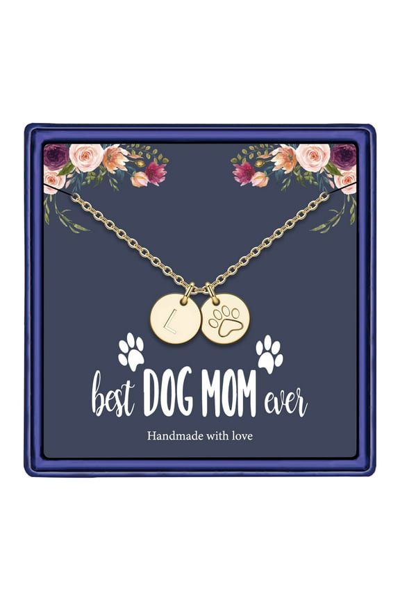 Dog Mom Gifts for Women Necklace 14k Gold Filled Letter Initial Necklace Alphabet Disc Puppy Paw Print Necklace Pet Dog Lovers Gifts