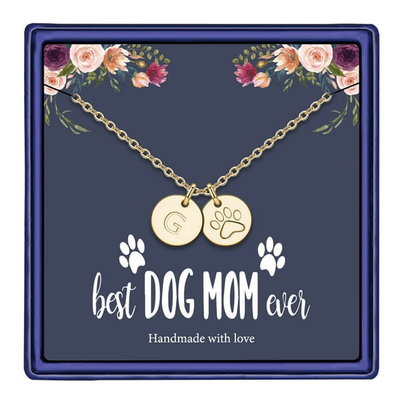 TINGN Dog Mom Gifts for Women Necklace 14k Gold Filled Alphabet Disc Puppy Paw Print Necklace