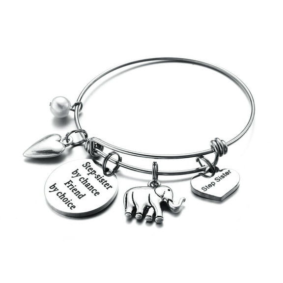 TINGN Elephant Charm Bracelet for Step Sister Expandable Wire Bangle Bracelet Step-Sister By Chance