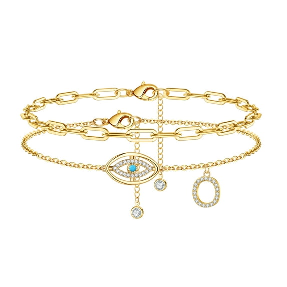 TINGN Evil Eye Ankle Bracelets For Women Layered Anklet Letter A-Z Gold Anklets for Women Foot Jewelry Gifts
