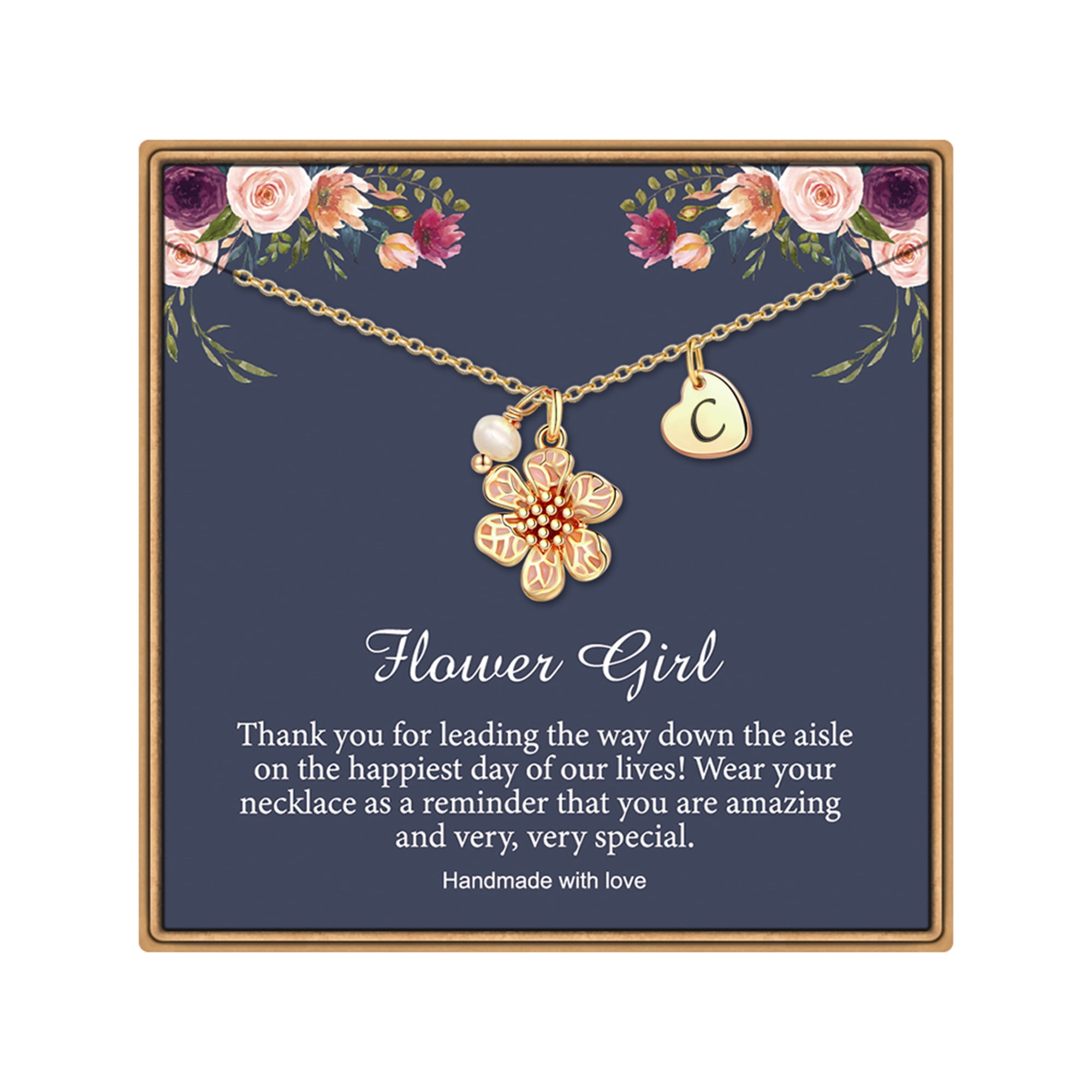 TINGN Flower Girl Gifts 14K Gold Plated Heart Initial Necklace Flower Girl  Proposal Gifts from Bride 