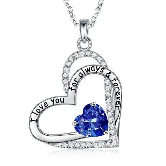 TINGN Forever Love Heart Birthstone Necklace for Women 925 Sterling Silver Birthstone Necklace Jewelry Mothers Day Anniversary Birthday Christmas Gifts for Women Girls Wife Girlfriend